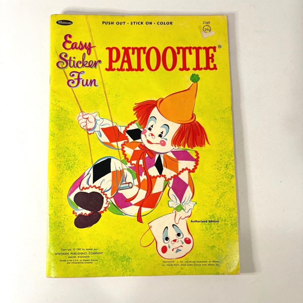 Vintage 1967 Whitman Easy Sticker Fun Patoottie Mattel Clown Activity Book 2169